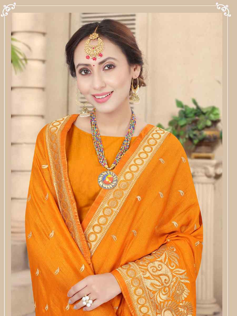 Mustard Handwoven Party Bridal Reception Festival Wedding Fancy Heavy Border Saree