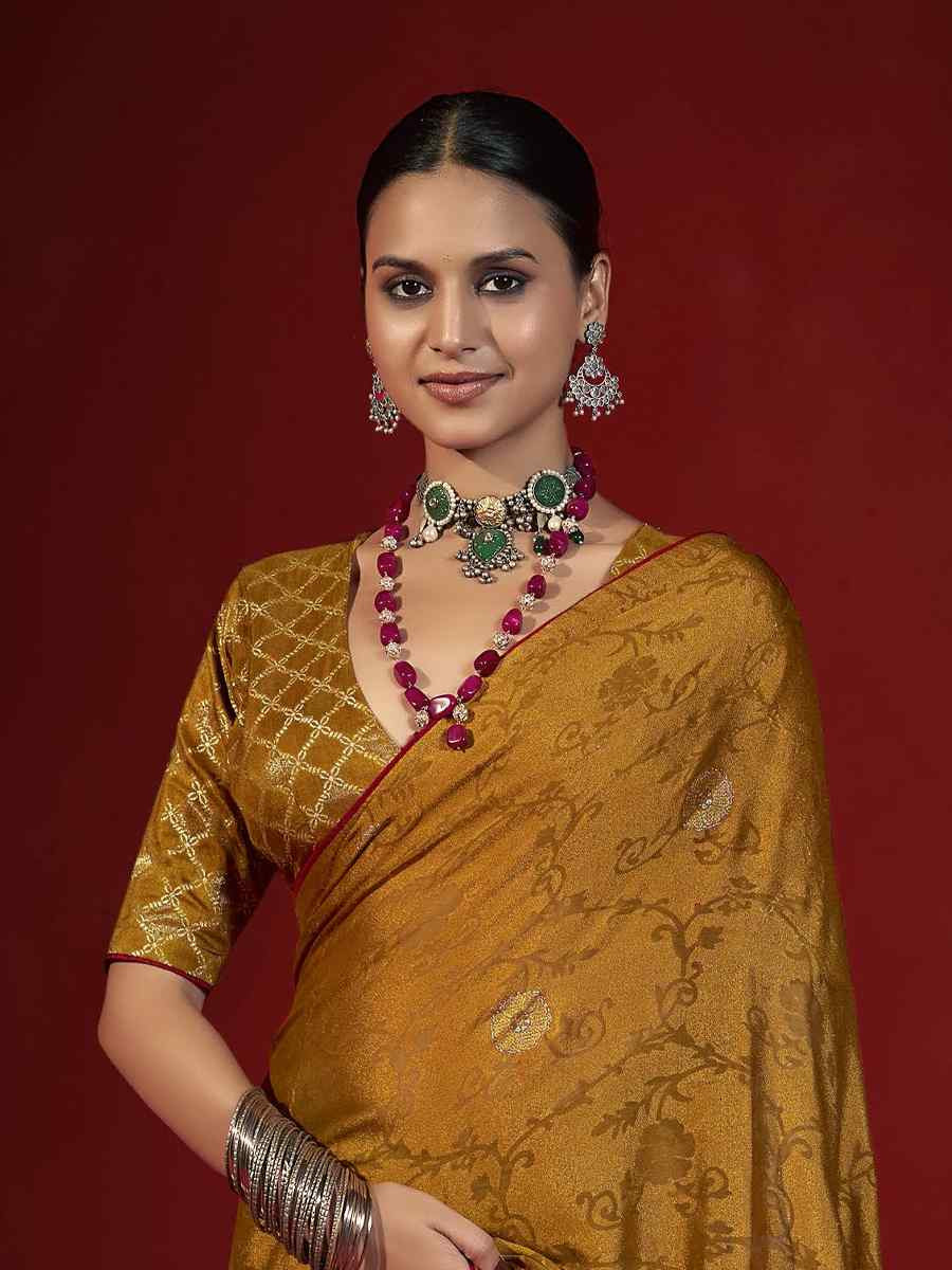 Mustard Handwoven Traditional Bridal Reception Festival Wedding Fancy Heavy Border Saree
