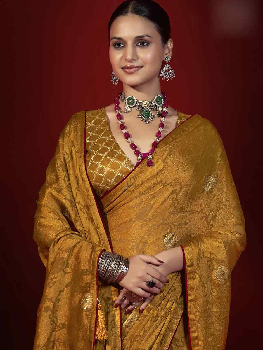 Mustard Handwoven Traditional Bridal Reception Festival Wedding Fancy Heavy Border Saree