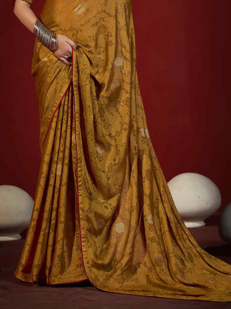 Mustard Handwoven Traditional Bridal Reception Festival Wedding Fancy Heavy Border Saree