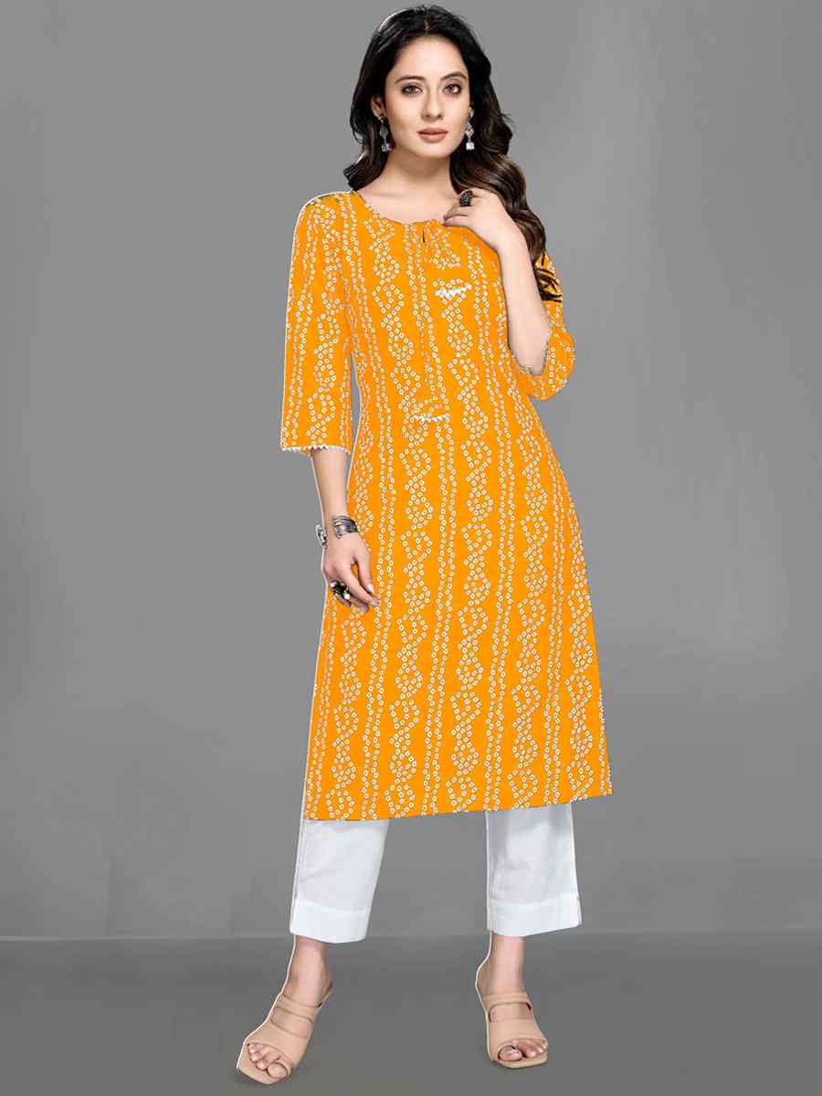 Mustard Heavy 14 kg Rayon Printed Casual Festival Kurti