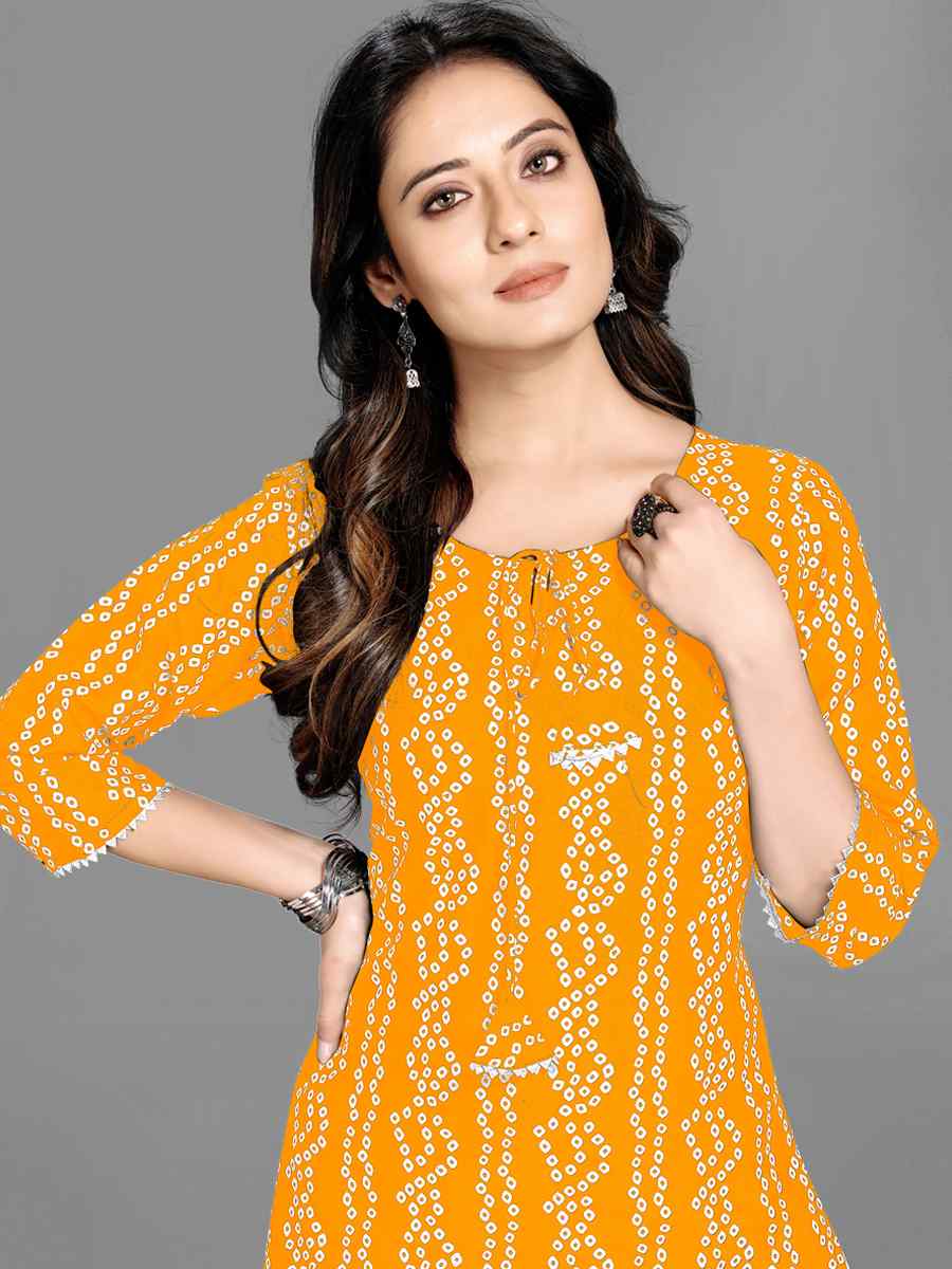 Mustard Heavy 14 kg Rayon Printed Casual Festival Kurti