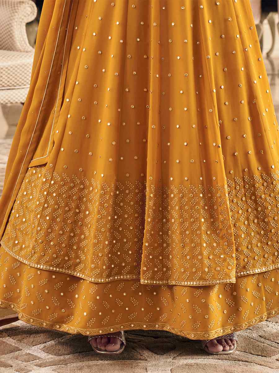 Mustard Heavy Faux Georgette Embroidered Party Festival Anarkali Salwar Kameez