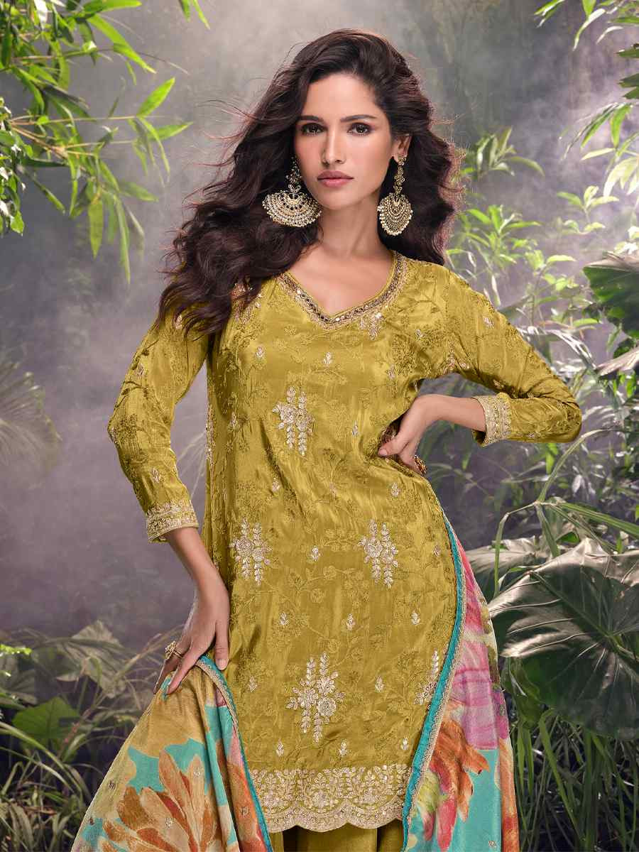 Mustard Heavy Real Simar Embroidered Festival Casual Ready Palazzo Pant Salwar Kameez