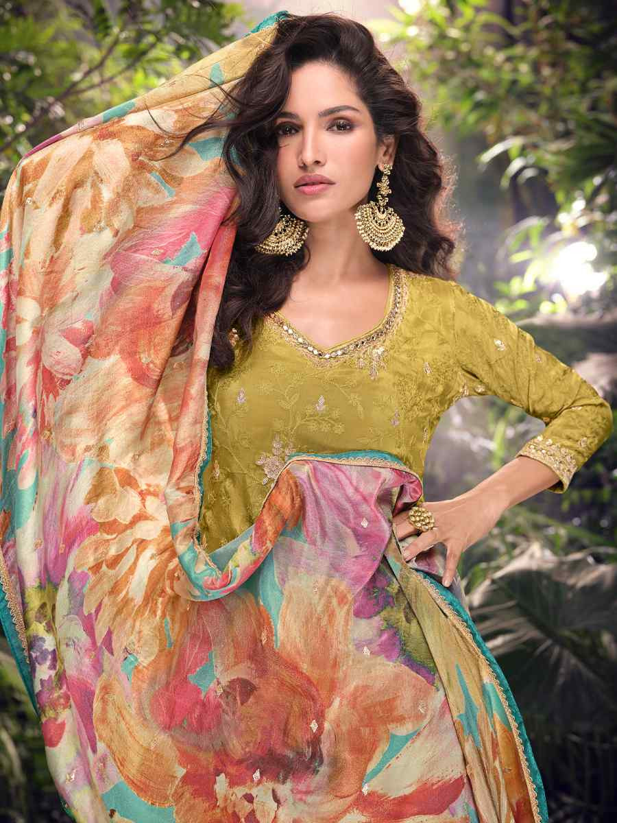 Mustard Heavy Real Simar Embroidered Festival Casual Ready Palazzo Pant Salwar Kameez