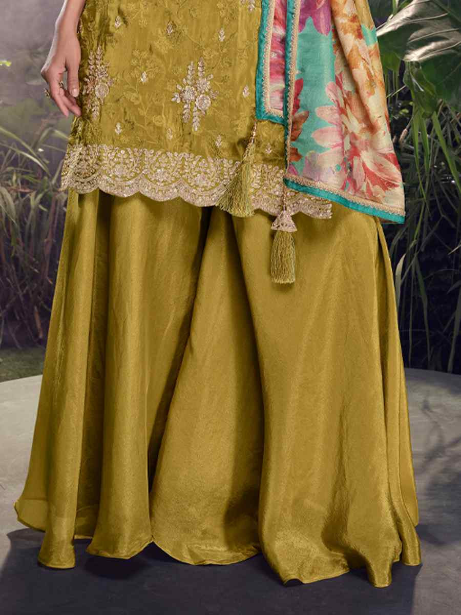 Mustard Heavy Real Simar Embroidered Festival Casual Ready Palazzo Pant Salwar Kameez