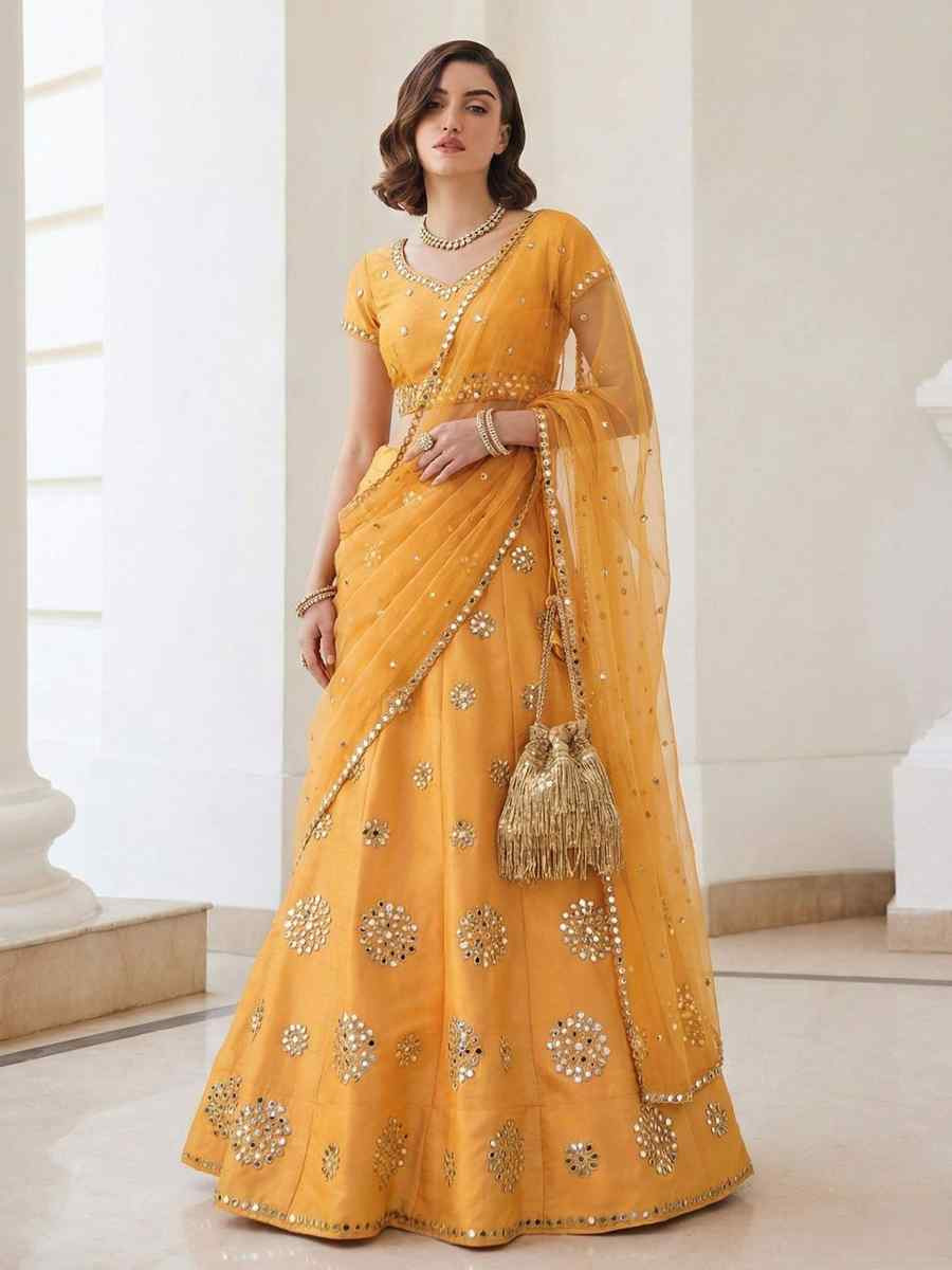 Mustard Heavy Silk Embroidery Wedding Reception Festival Heavy Border Lehenga Choli