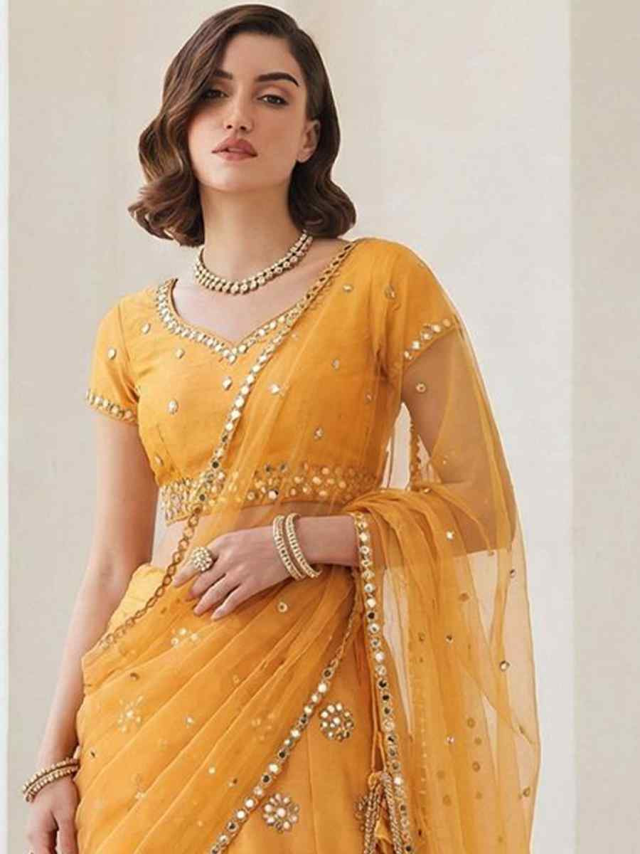 Mustard Heavy Silk Embroidery Wedding Reception Festival Heavy Border Lehenga Choli