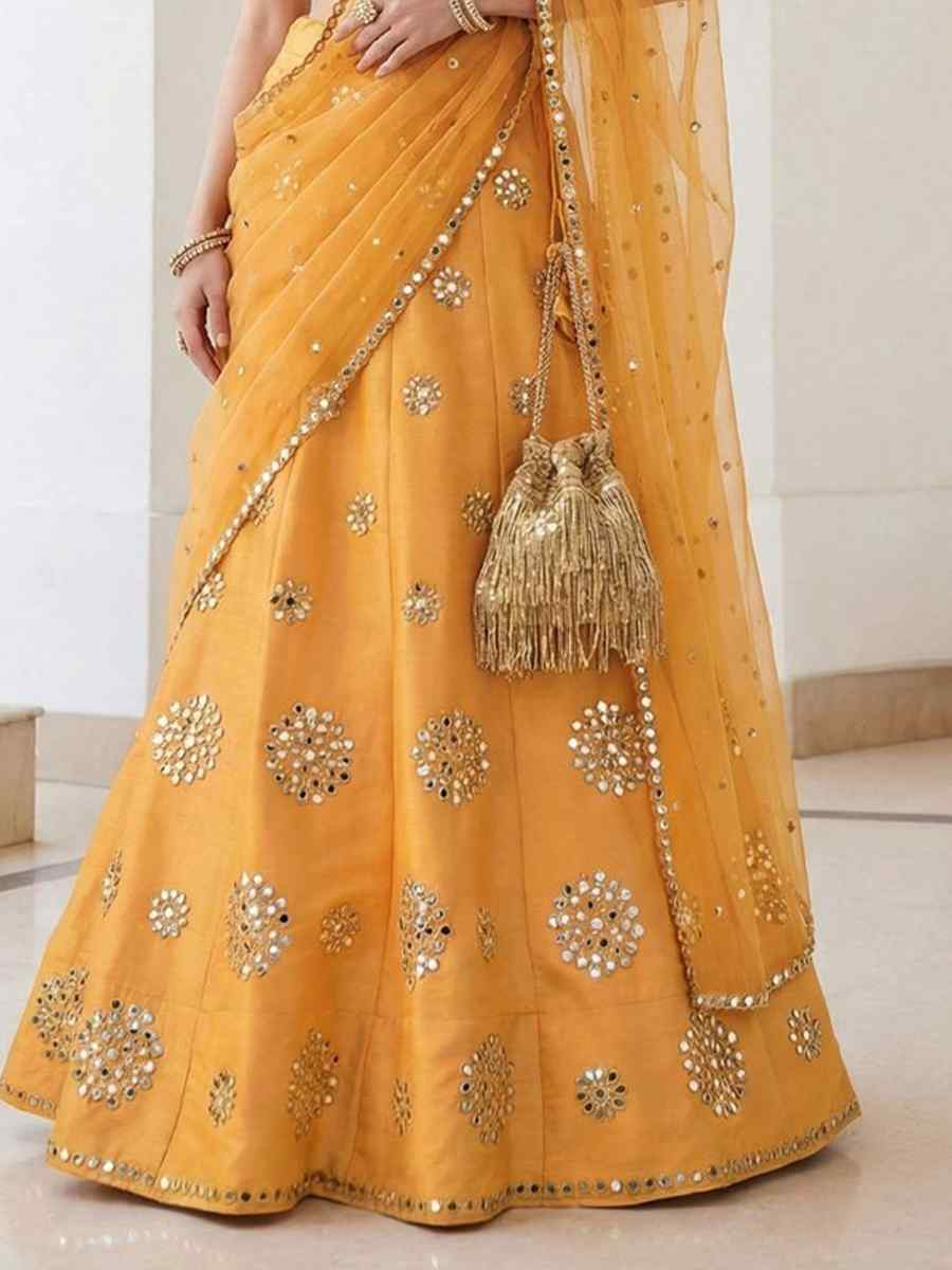 Mustard Heavy Silk Embroidery Wedding Reception Festival Heavy Border Lehenga Choli