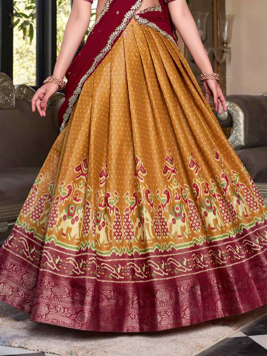 Mustard Kanchipuram Silk Handwoven Reception Wedding Heavy Border Lehenga Choli