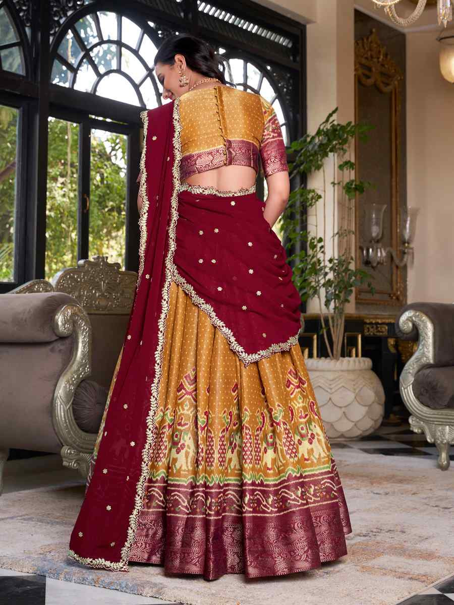 Mustard Kanchipuram Silk Handwoven Reception Wedding Heavy Border Lehenga Choli