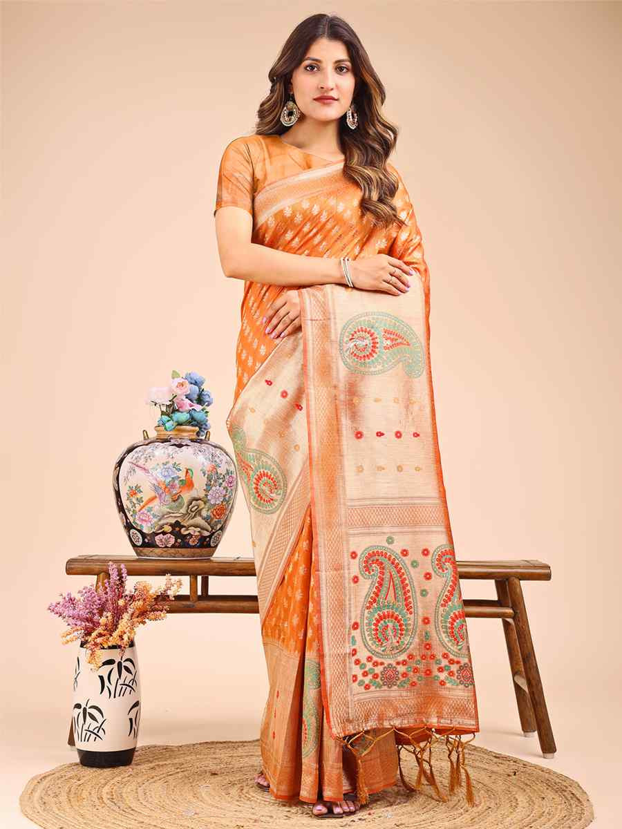 Mustard Linen Cotton Printed Festival Wedding Fancy Heavy Border Saree