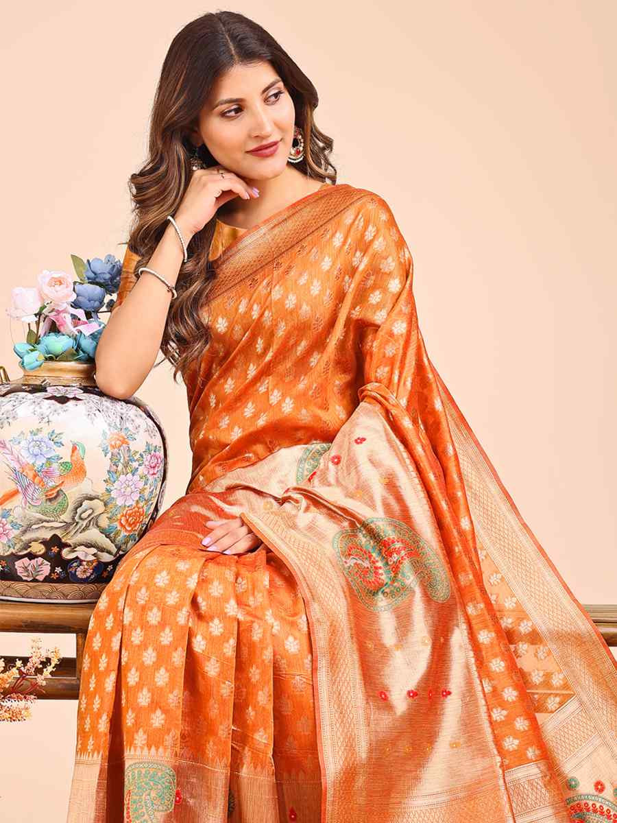 Mustard Linen Cotton Printed Festival Wedding Fancy Heavy Border Saree
