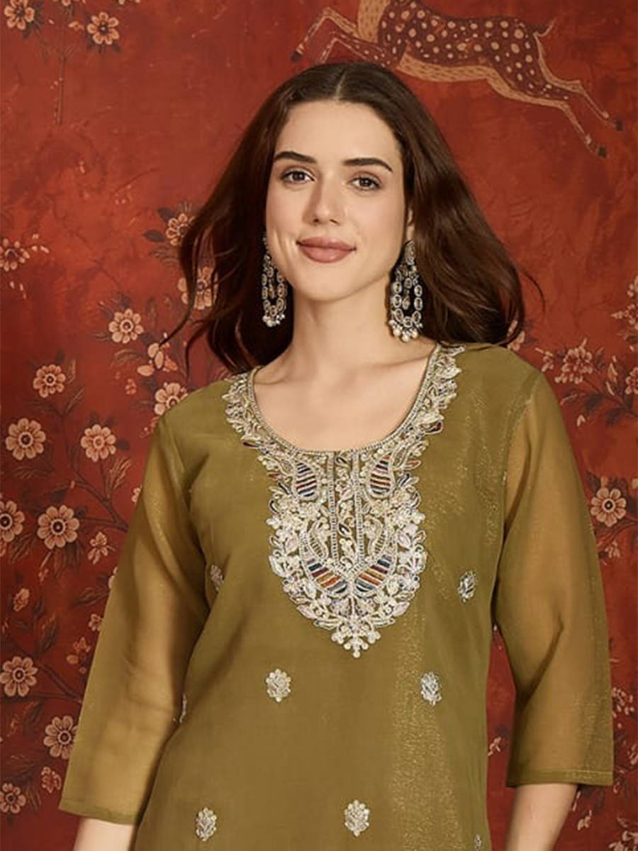 Mustard Net Embroidery Wedding Party Festival Casual Ready Palazzo Pant Salwar Kameez