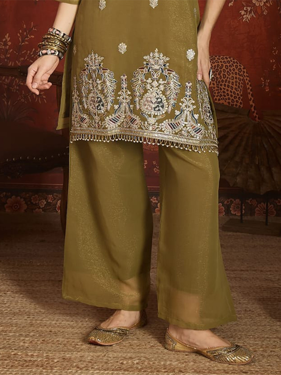 Mustard Net Embroidery Wedding Party Festival Casual Ready Palazzo Pant Salwar Kameez
