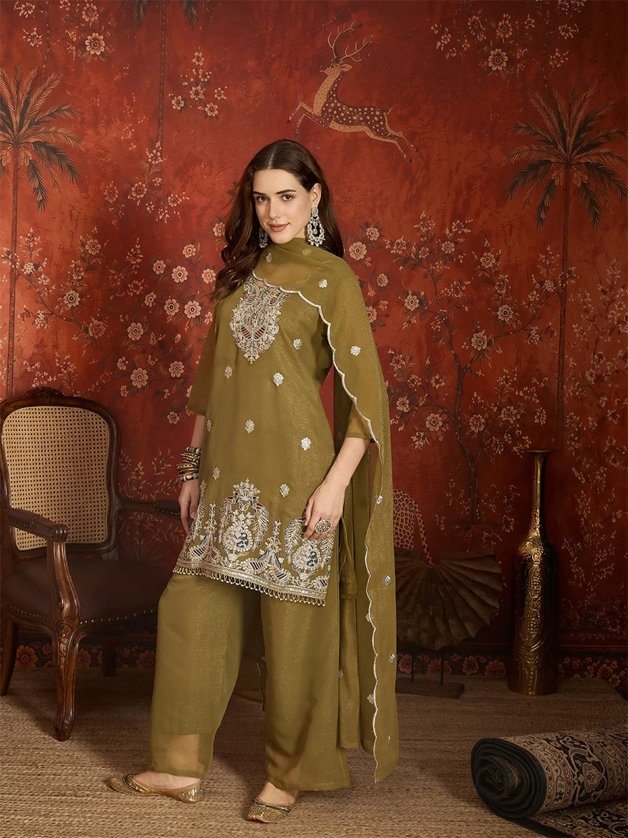 Mustard Net Embroidery Wedding Party Festival Casual Ready Palazzo Pant Salwar Kameez