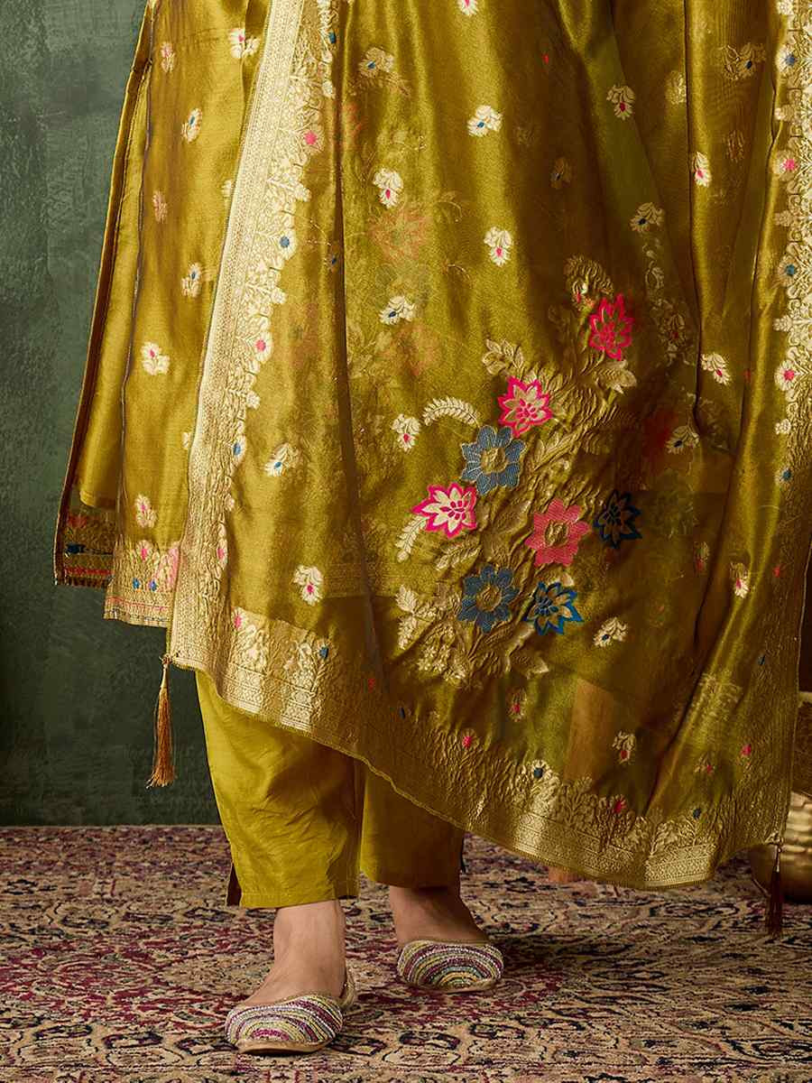 Mustard Organza Silk Embroidered Festival Casual Ready Pant Salwar Kameez