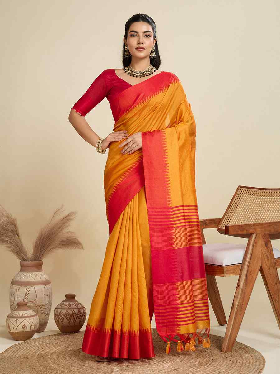 Mustard Premium Khadi Raw Silk Zari Handwoven Casual Reception Festival Wedding Fancy Classic Style Sarees