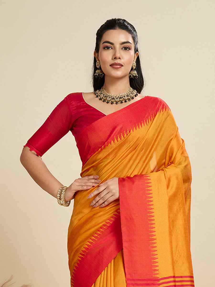 Mustard Premium Khadi Raw Silk Zari Handwoven Casual Reception Festival Wedding Fancy Classic Style Sarees