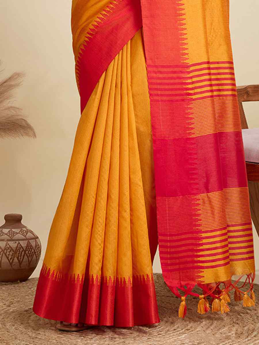 Mustard Premium Khadi Raw Silk Zari Handwoven Casual Reception Festival Wedding Fancy Classic Style Sarees