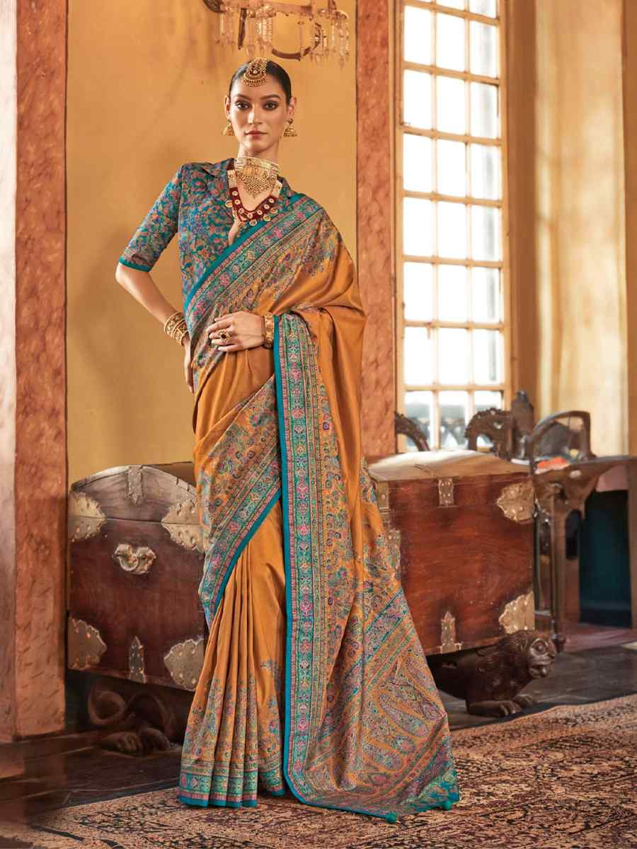 Mustard Printed Festival Wedding Fancy Heavy Border Saree