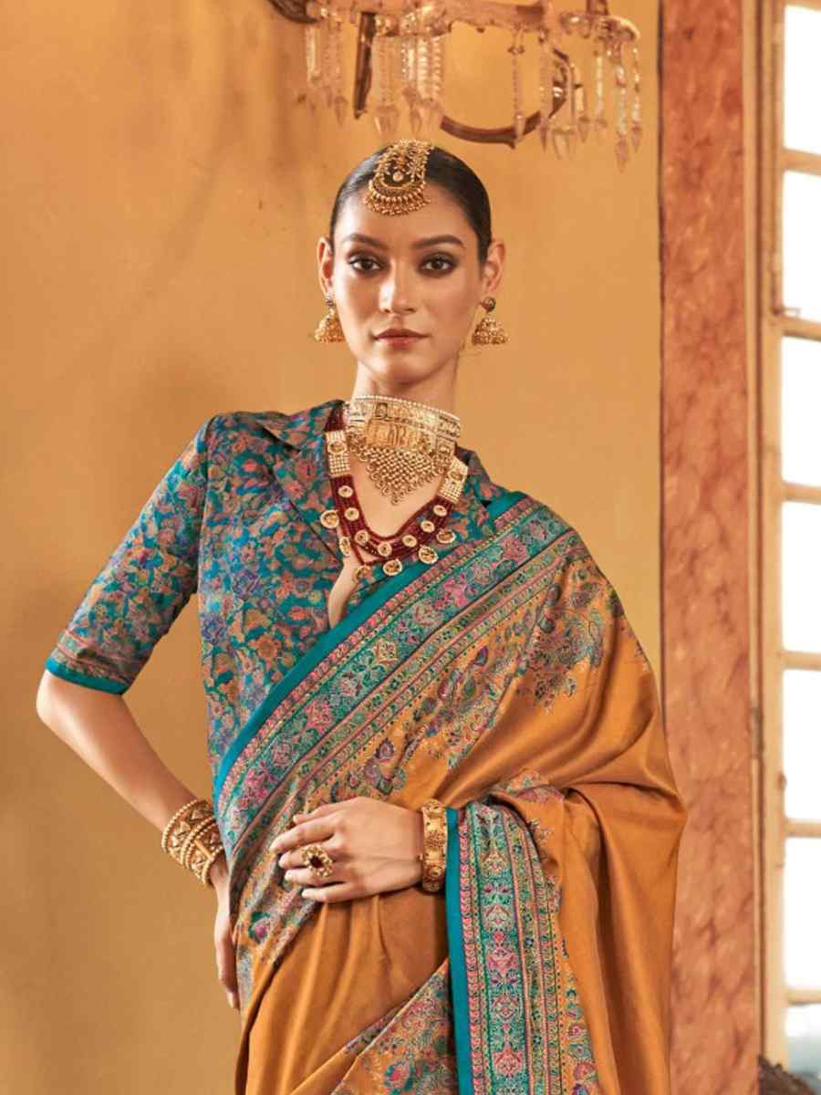Mustard Printed Festival Wedding Fancy Heavy Border Saree