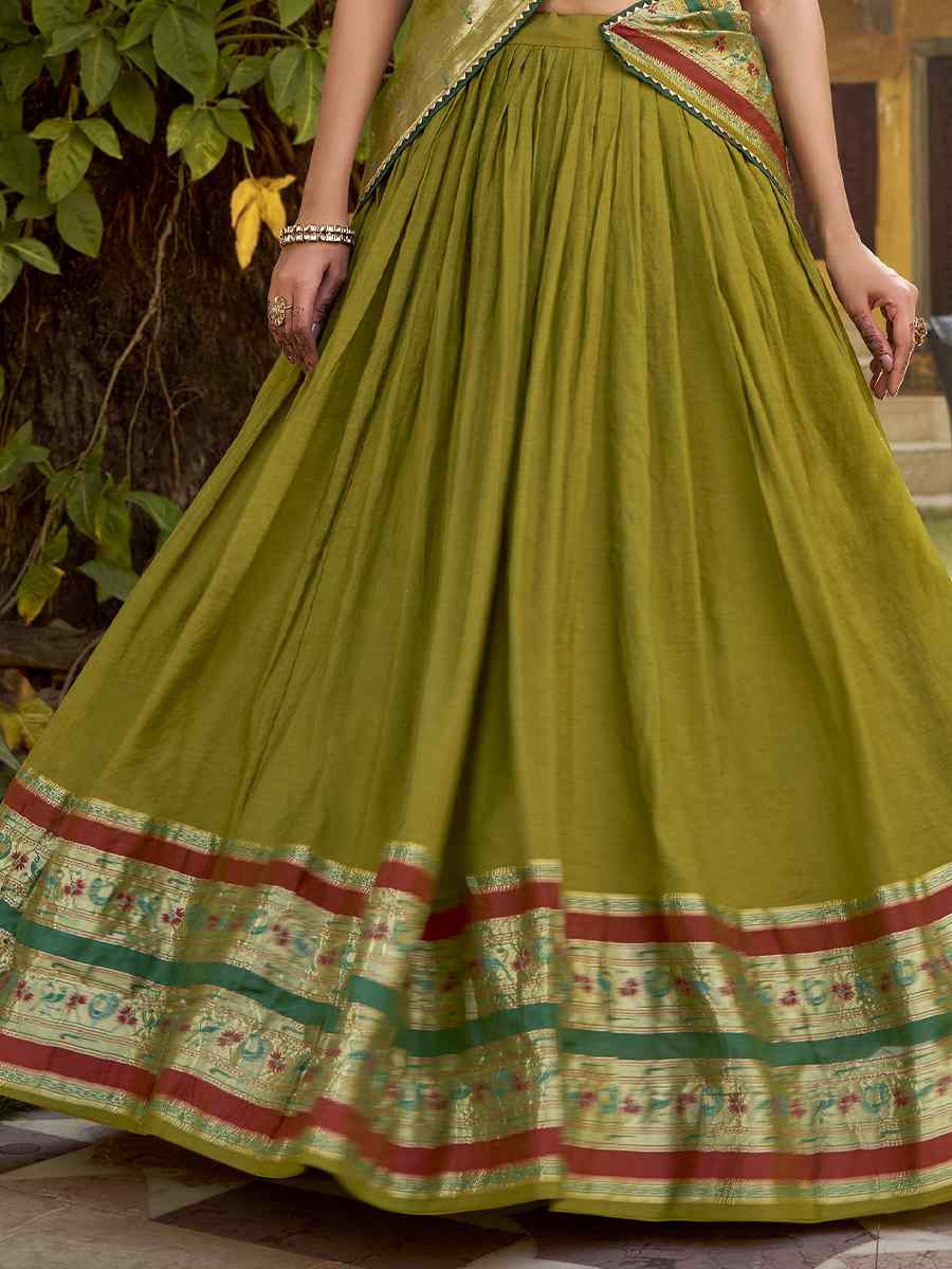 Mustard Pure Chanderi Zari Handwoven Wedding Reception Festival Heavy Border Lehenga Choli
