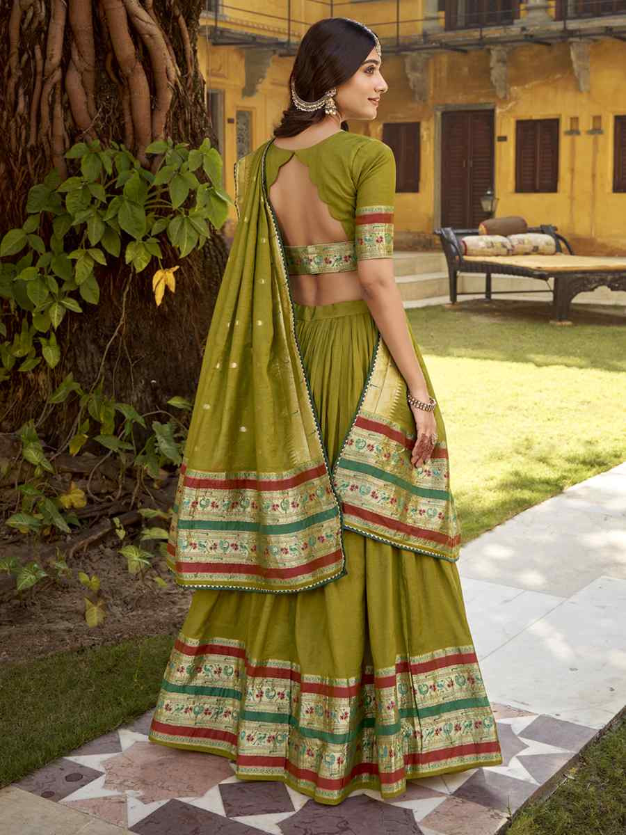 Mustard Pure Chanderi Zari Handwoven Wedding Reception Festival Heavy Border Lehenga Choli