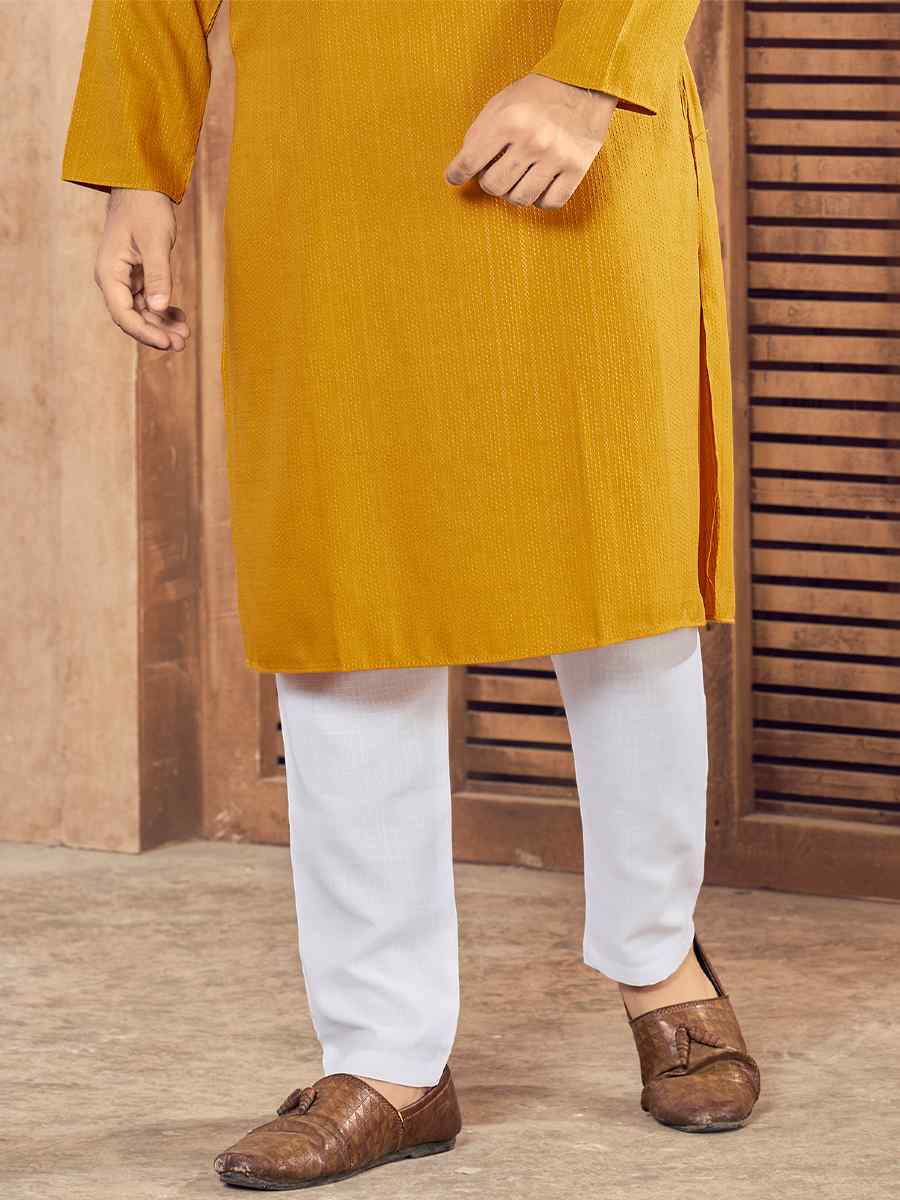 Mustard Pure Cotton Embroidered Festival Kurta