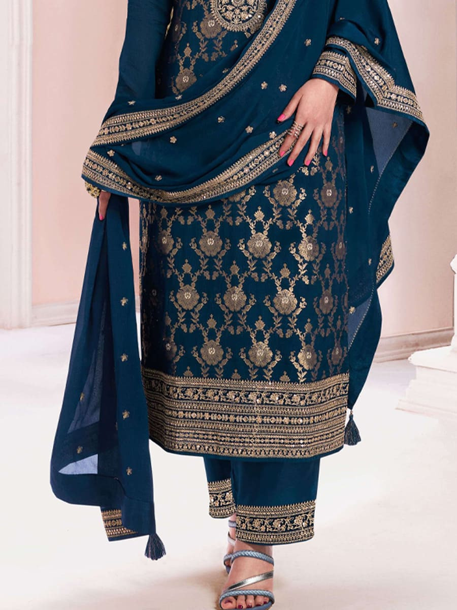 Mustard Pure jacquard Viscose Embroidered Festival Casual Pant Salwar Kameez