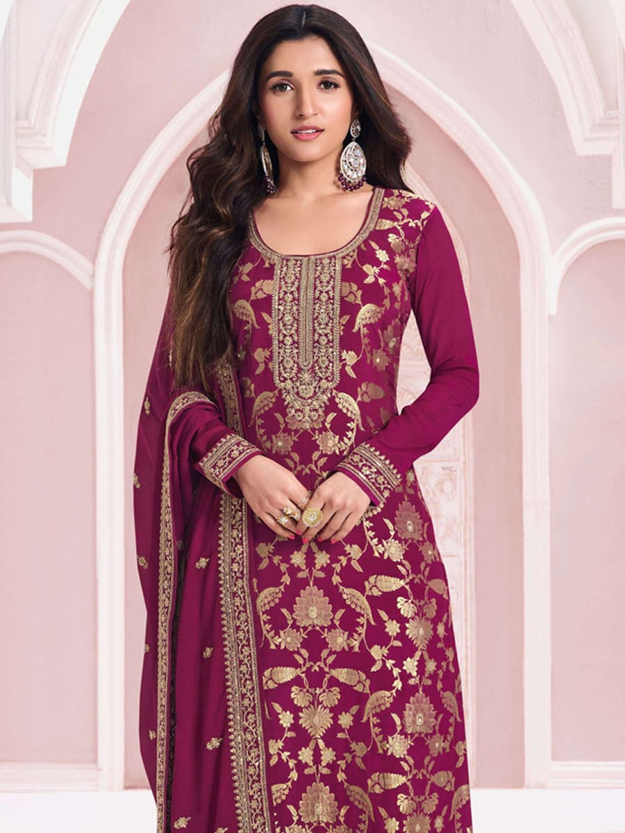 Mustard Pure jacquard Viscose Embroidered Festival Casual Pant Salwar Kameez