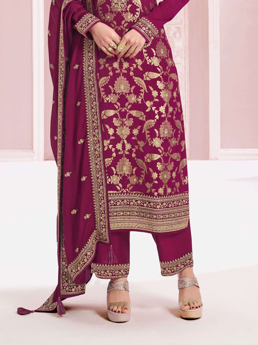 Mustard Pure jacquard Viscose Embroidered Festival Casual Pant Salwar Kameez