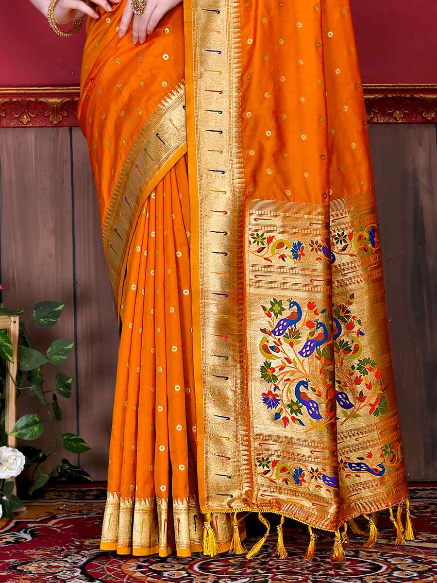 Mustard Pure Lichi Silk Handwoven Wedding Festival Heavy Border Saree