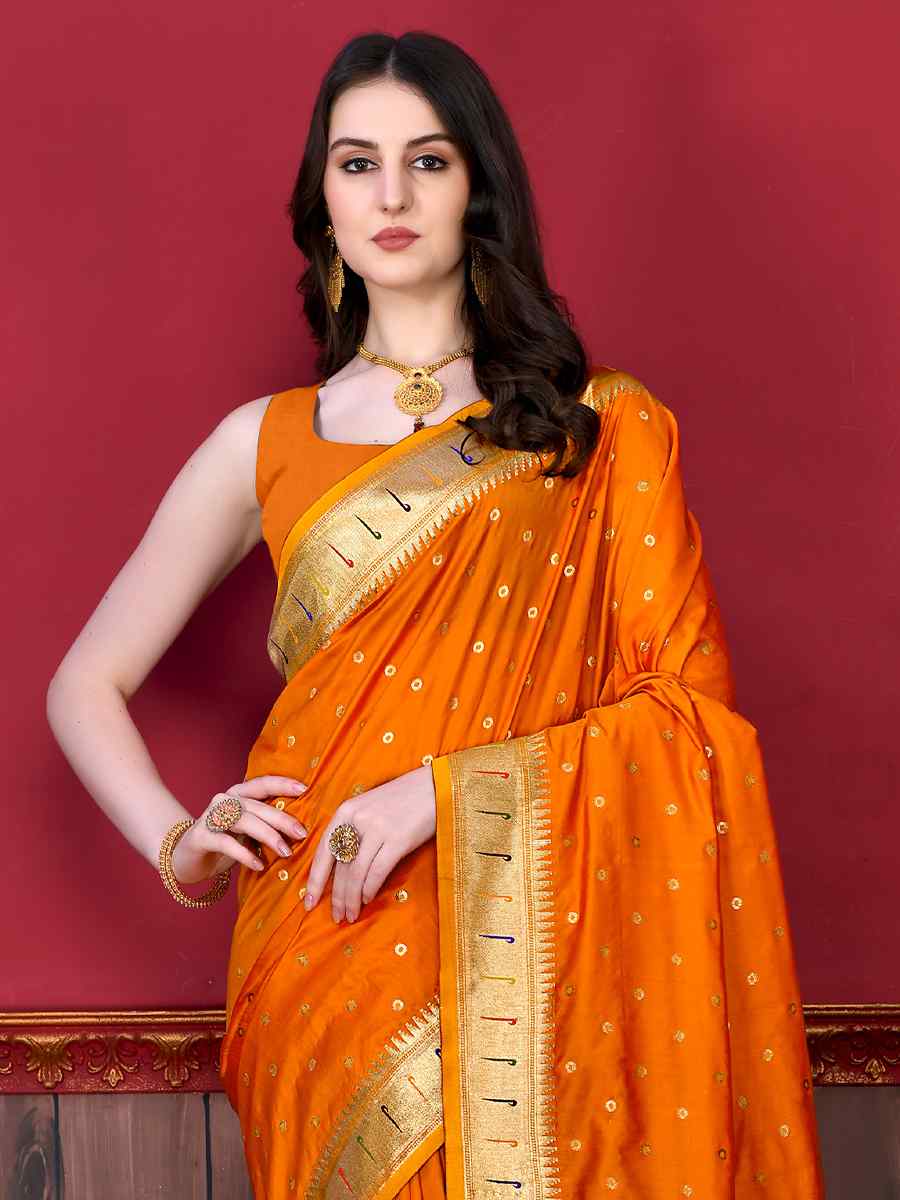 Mustard Pure Lichi Silk Handwoven Wedding Festival Heavy Border Saree