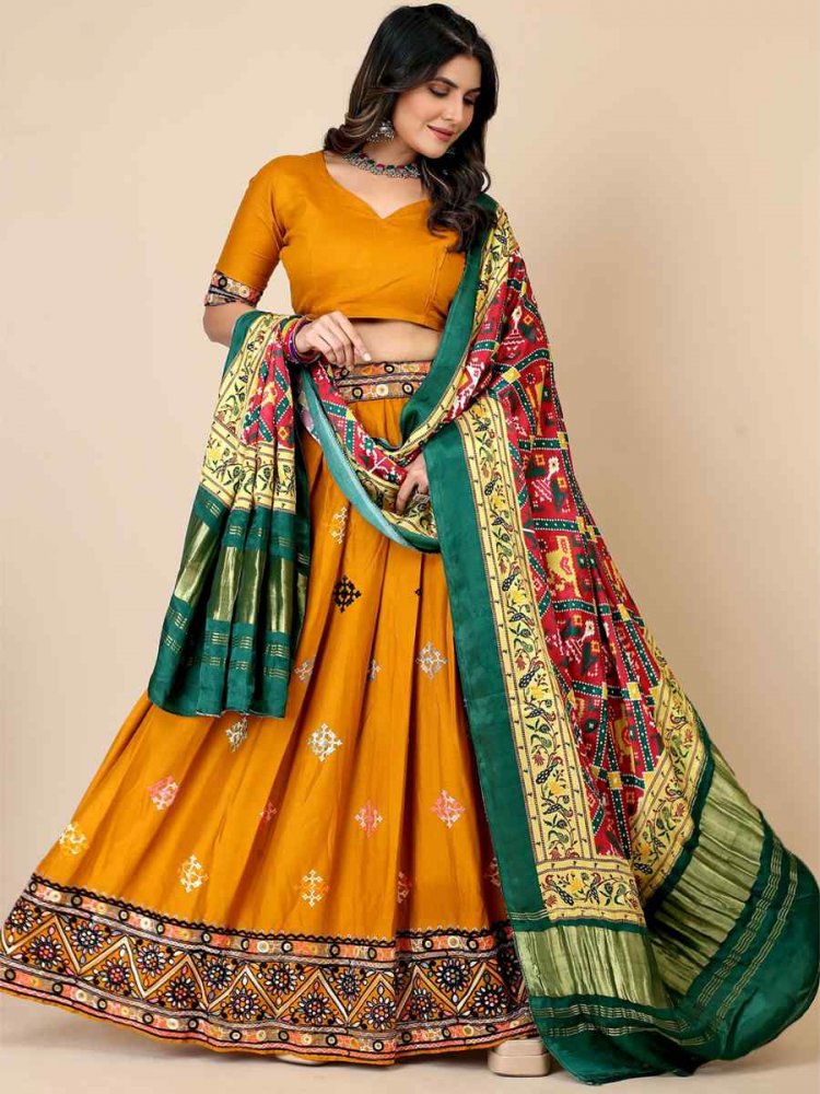Mustard Pure Liva Rayon Printed Festival Traditional Lehenga Choli