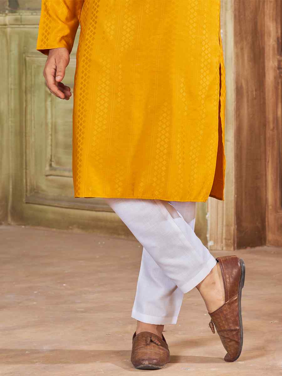 Mustard Pure Viscose Embroidered Festival Casual Kurta