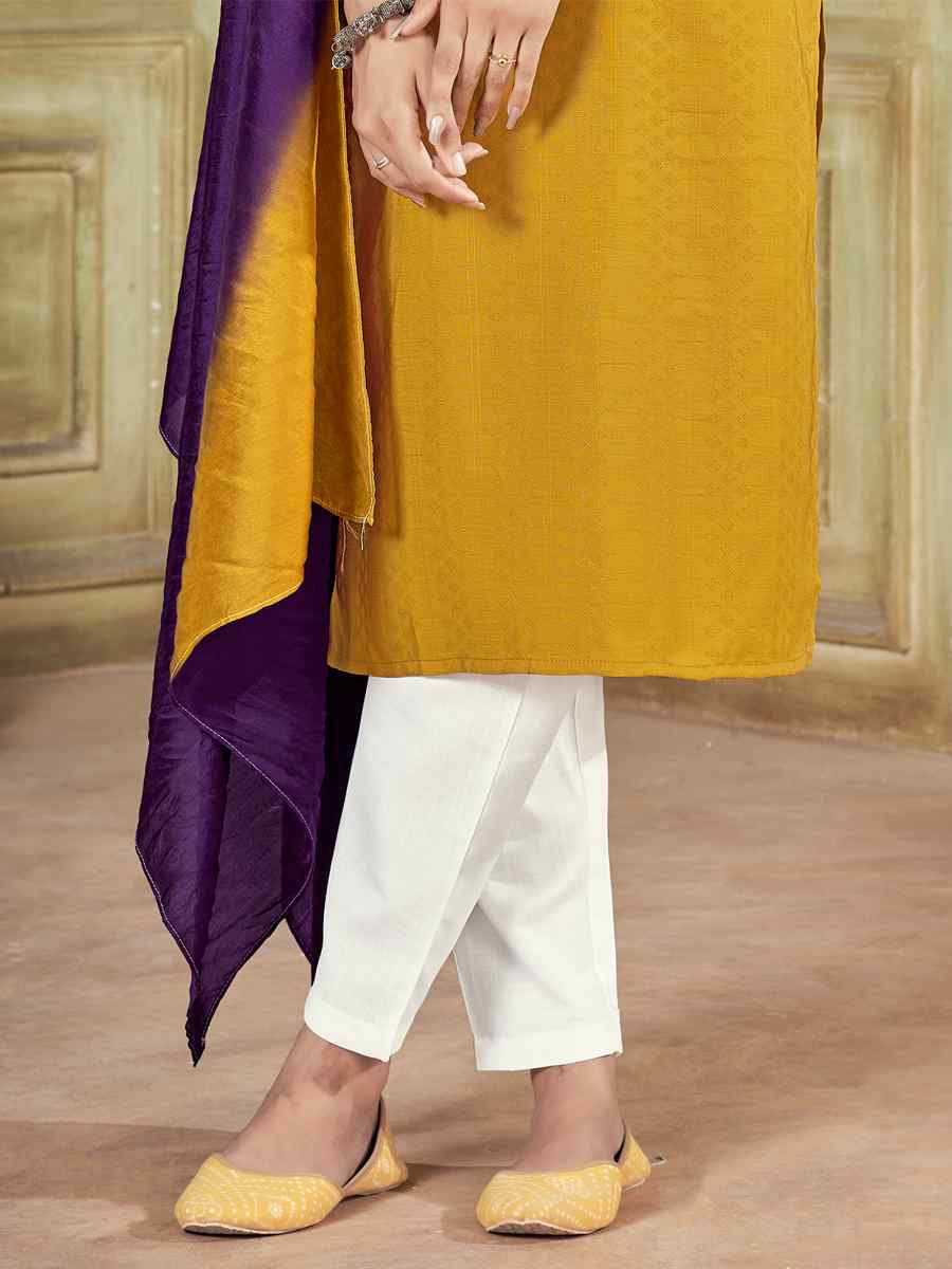 Mustard Pure Viscose Embroidered Festival Casual Ready Pant Salwar Kameez