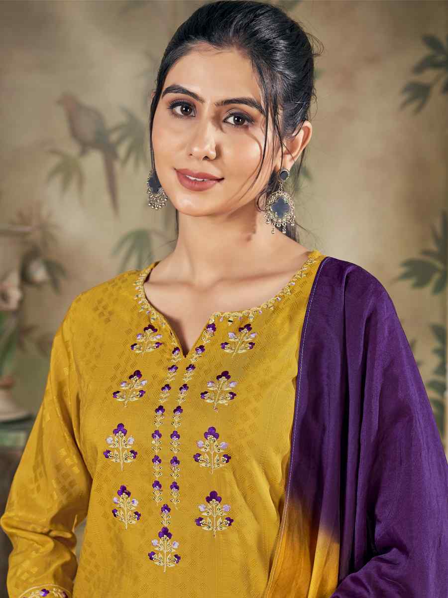 Mustard Pure Viscose Embroidered Festival Casual Ready Pant Salwar Kameez