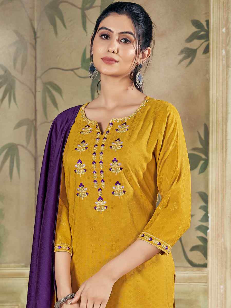 Mustard Pure Viscose Embroidered Festival Casual Ready Pant Salwar Kameez