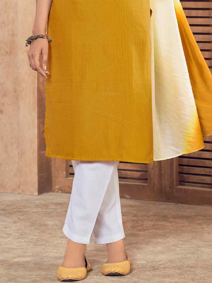 Mustard Pure Viscose Embroidered Festival Casual Ready Pant Salwar Kameez