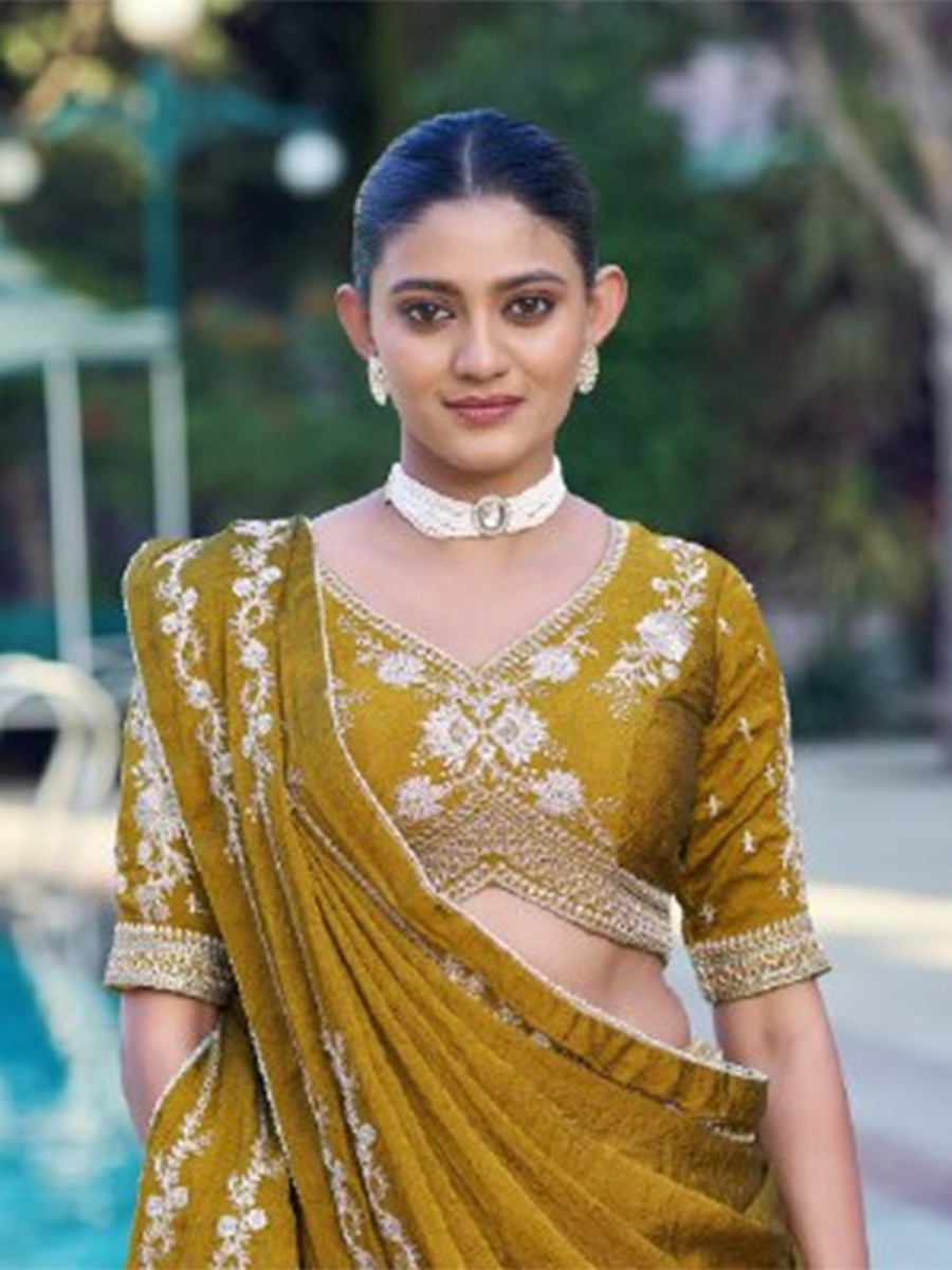 Mustard Rangoli Crush Silk Embroidery Sequins Wedding Reception Party Wear Festival Circular Lehenga Choli