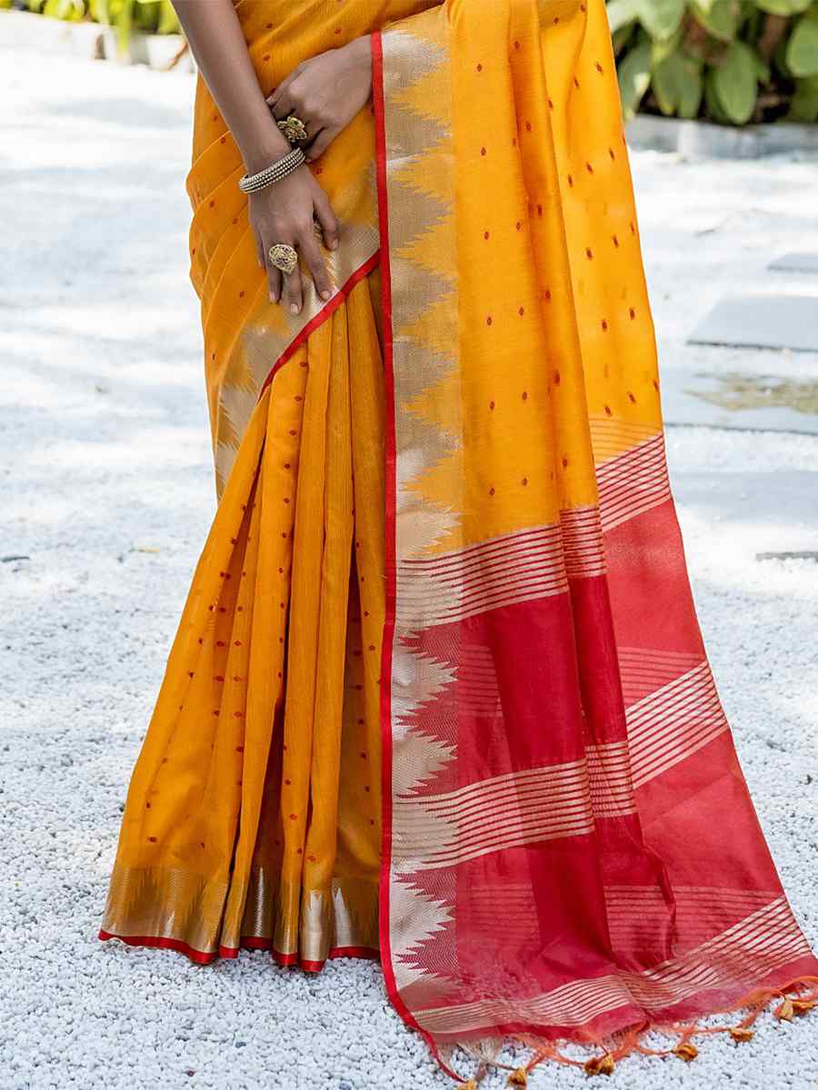 Mustard Raw Silk Handwoven Casual Festival Classic Style Saree