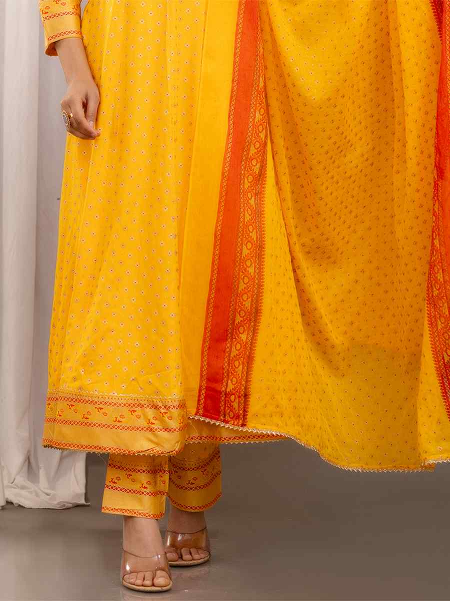 Mustard Rayon Cotton Embroidered Festival Casual Ready Anarkali Salwar Kameez