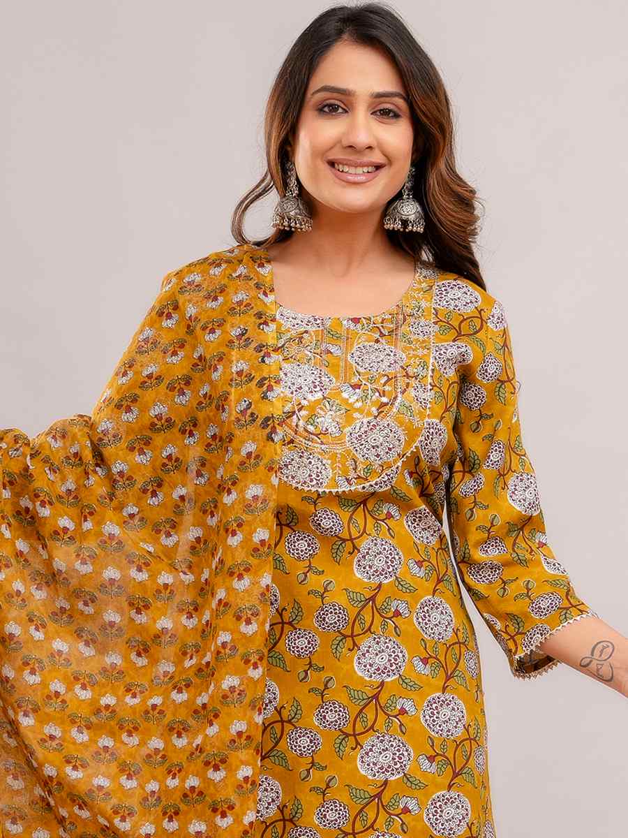 Mustard Rayon Cotton Printed Festival Casual Ready Pant Salwar Kameez