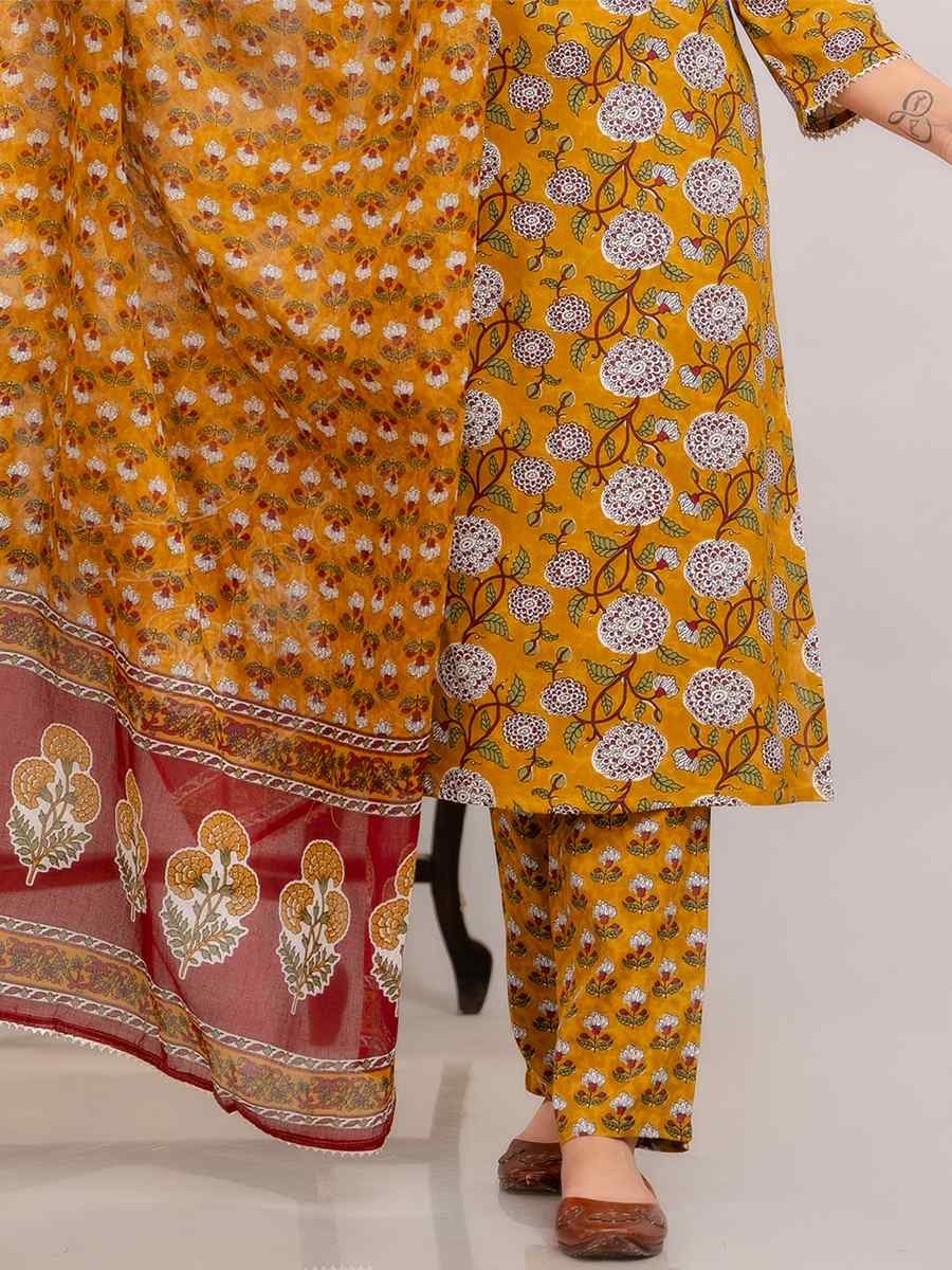 Mustard Rayon Cotton Printed Festival Casual Ready Pant Salwar Kameez