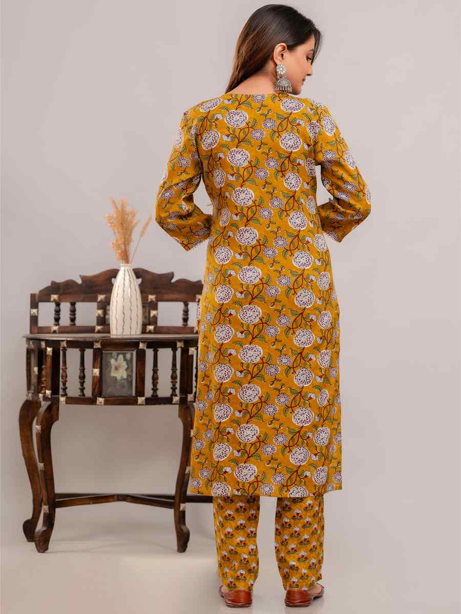 Mustard Rayon Cotton Printed Festival Casual Ready Pant Salwar Kameez