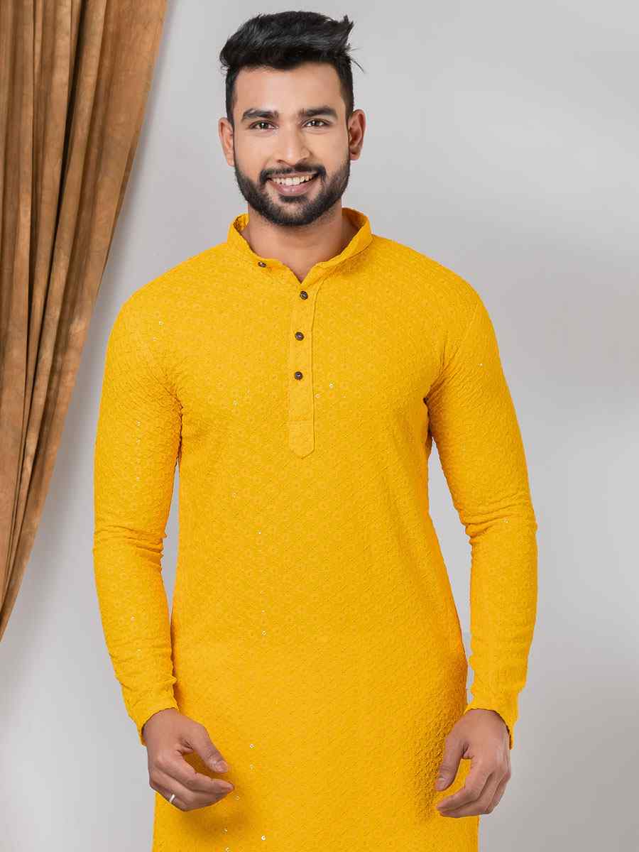 Mustard Rayon Embroidered Festival Casual Kurta