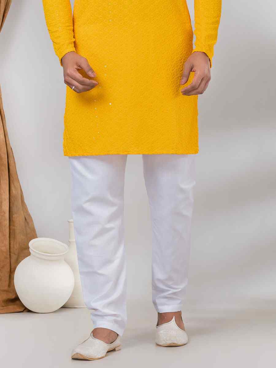 Mustard Rayon Embroidered Festival Casual Kurta