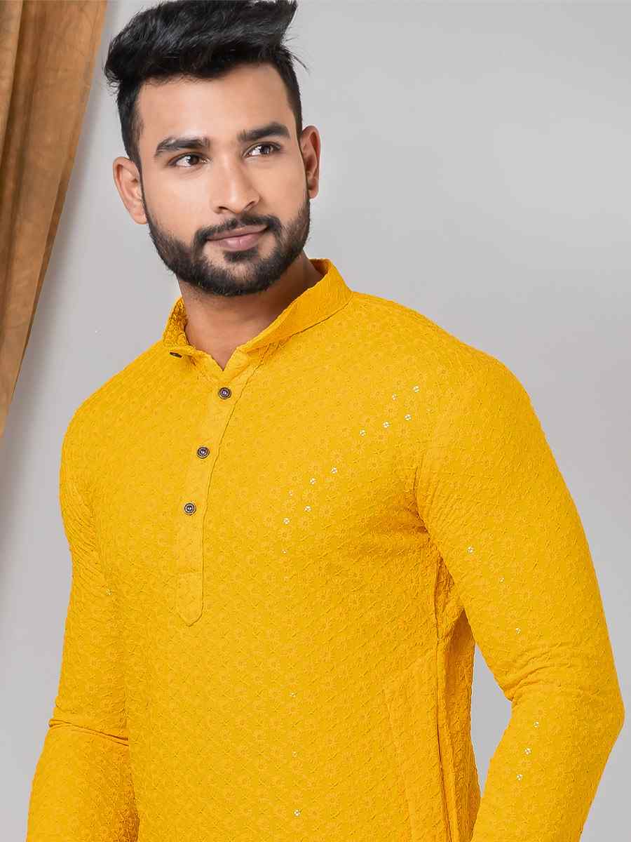 Mustard Rayon Embroidered Festival Casual Kurta