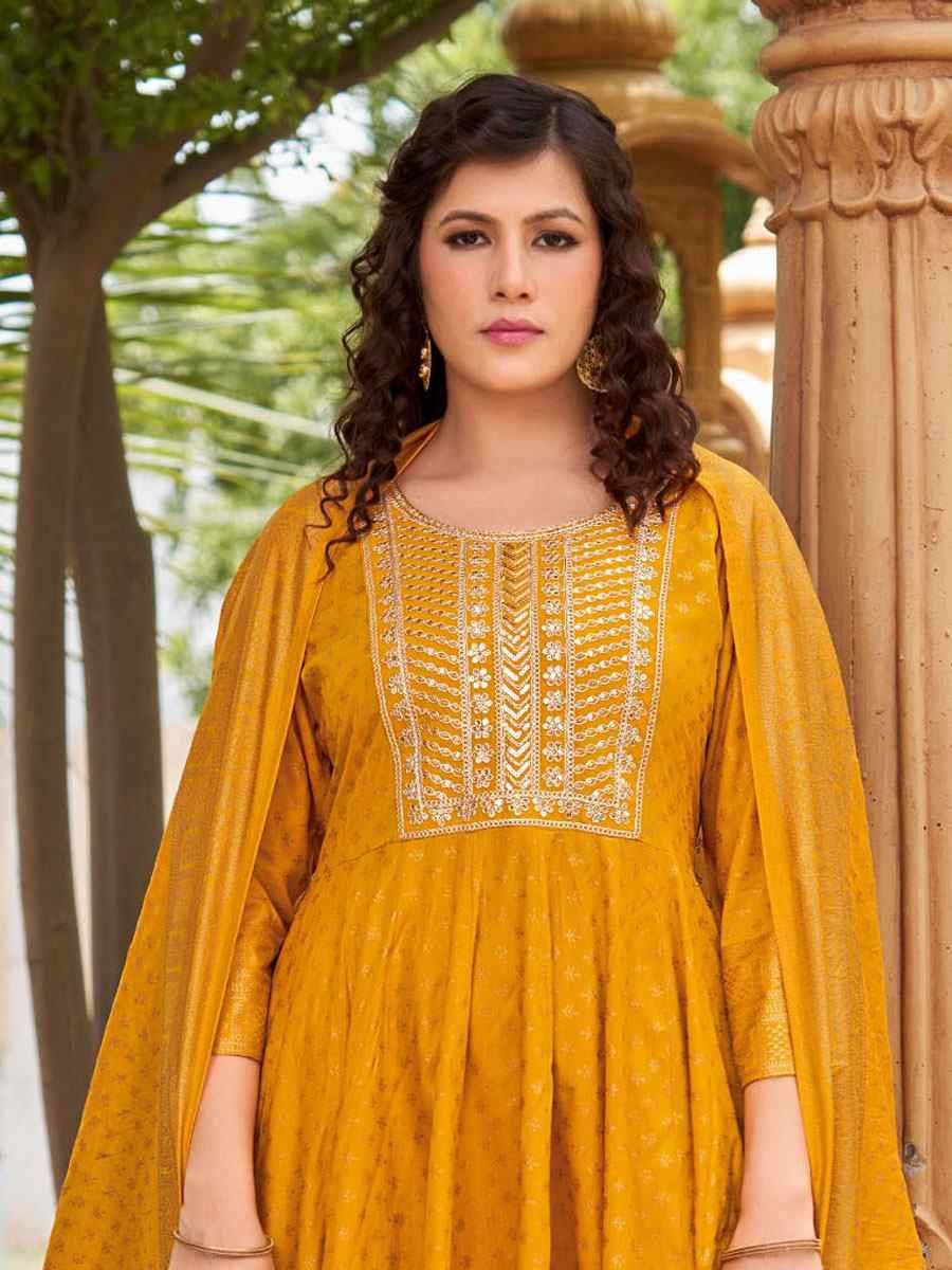 Mustard Rayon Embroidery Party Wedding Festival Casual Ready Anarkali Salwar Kameez